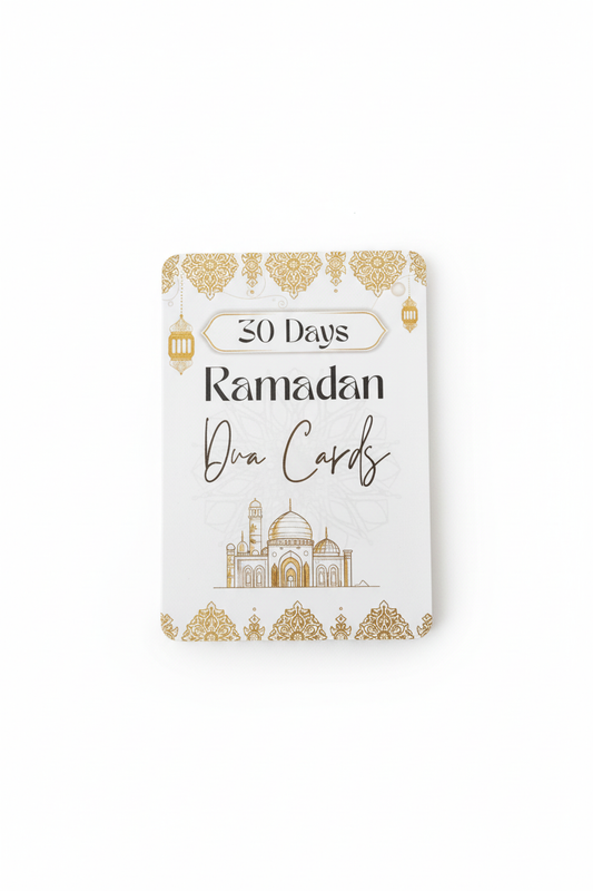 30 Days Ramadan Dua Cards verpakking met gouden islamitische patronen