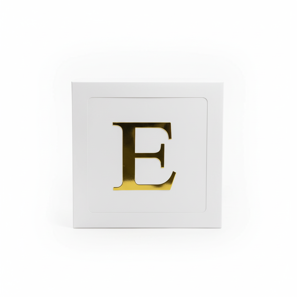 Wit Papieren Doosje met Gouden Letter E